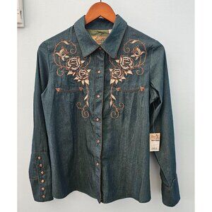 Scully Embroidered Denim Western Shirt – Size Small